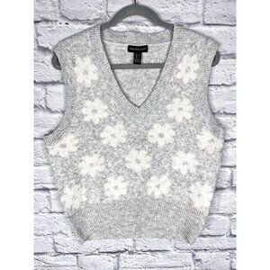 STREETWEAR SOCIETY Women's Gray Large Flower Sweater Vest Small